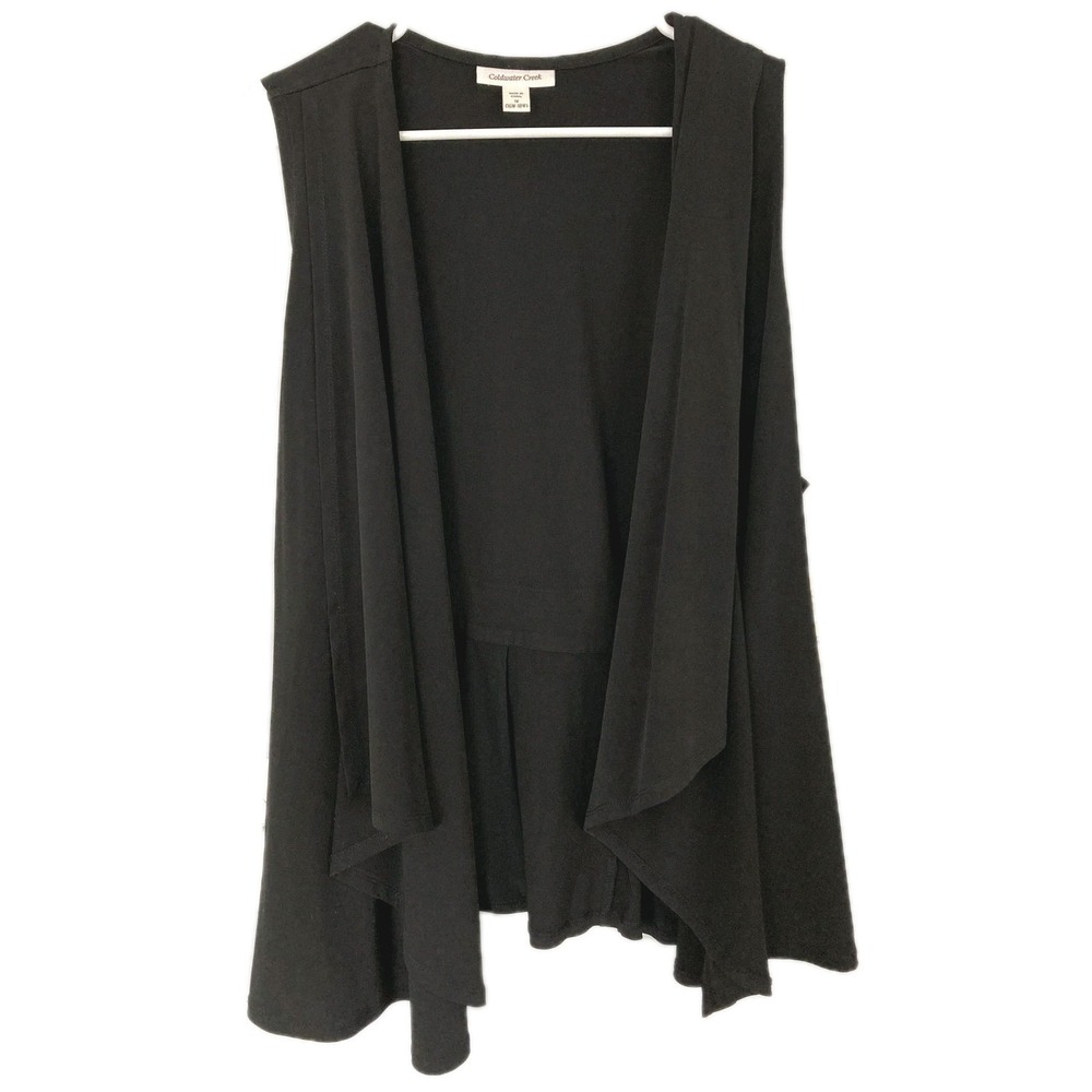 Coldwater Creek Vest Womens 1X Black Waterstone Open Front Draped NWT